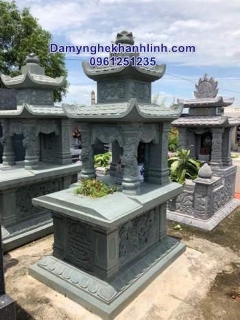 Mẫu mộ đá hai mái chạm tứ linh thiết kế cao cấp 