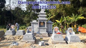 Mẫu mộ đá tam cấp thiết kế đơn giản chuẩn phong thủy