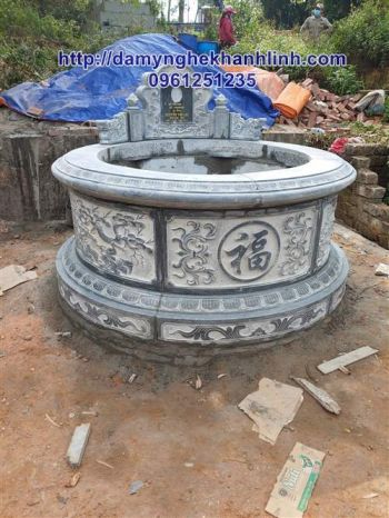  Mộ đá tròn - mẫu mộ tròn đá xanh đẹp chuẩn phong thủy lắp đặt tại Quảng Ninh.