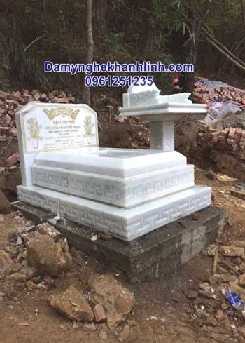 Mộ tam cấp đá trắng cao cấp thiết kế đơn giản