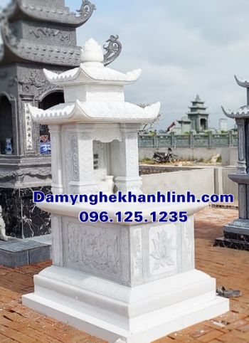 Mẫu mộ hai mái đá trắng đẹp chế tác tinh xảo 01
