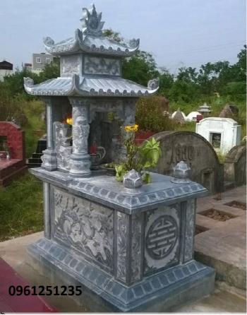 MỘ ĐÁ HAI MÁI ĐẸP HOA VĂN TỨ QUÝ 01