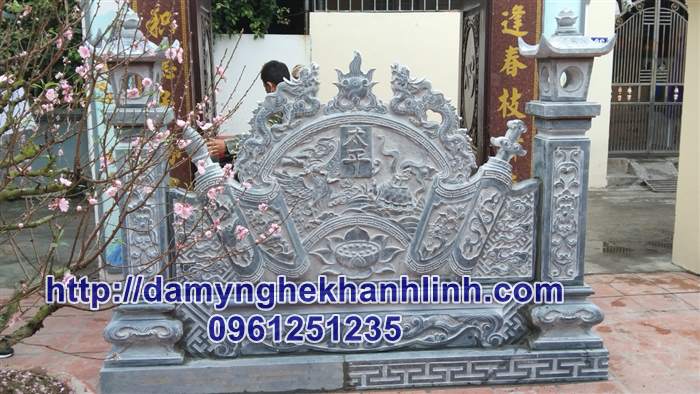 Bình phong đá cuốn thư đá nhà thờ đẹp 