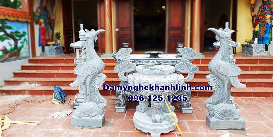 Đá mỹ nghệ Khánh Linh lắp đặt bộ lư hương đá - đèn đá - hạc đá- bàn lễ đá tại Hà Nội