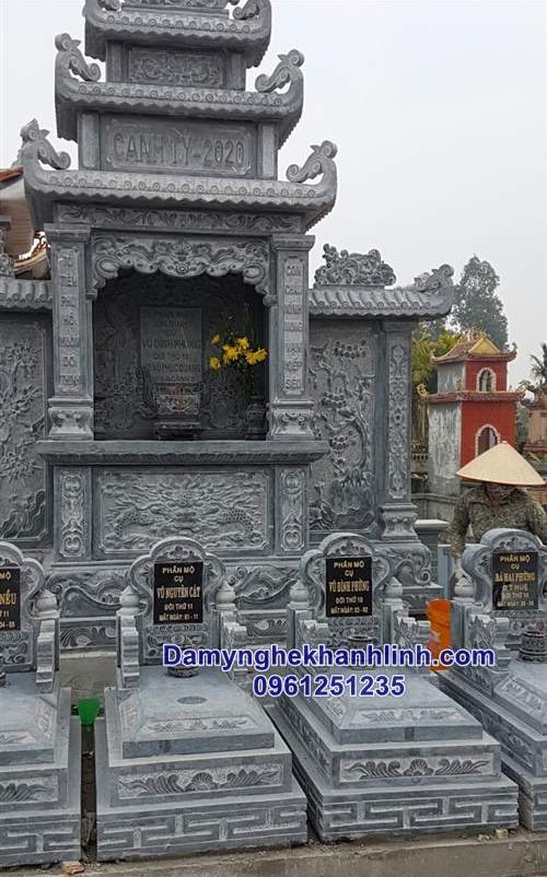 Hình ảnh mộ đá tam cấp đẹp lắp đặt khu lăng mộ đá gia tộc tại Hải Dương