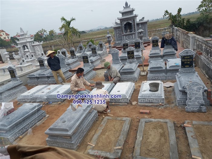 Khu lăng mộ tam cấp đá xanh kích thước chuẩn phong thủy. 