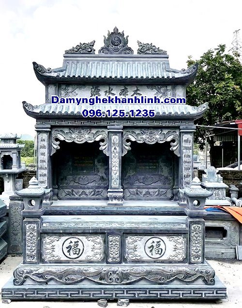 Kích thước mẫu mộ đá đôi chuẩn phong thủy có mái che.