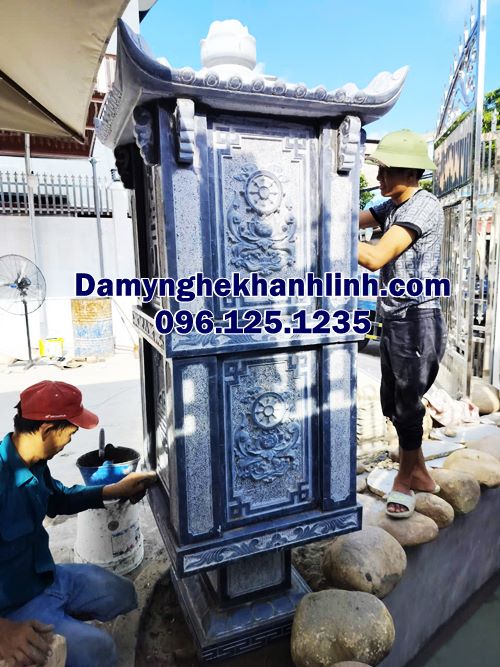 Mặt sau mẫu cây hương đá 2 tầng thờ thiên ngoài trời đẹp