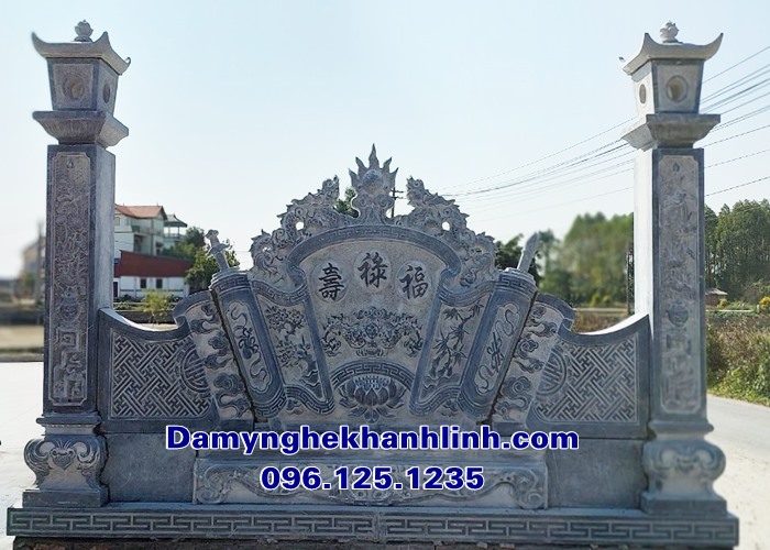 Mặt sau mẫu cuốn thư đá đẹp cho nhà thờ họ, đình chùa, miếu thờ.