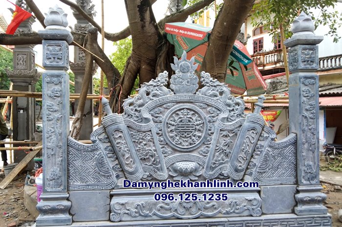 Mẫu bình phong đá đình chùa đẹp - cuốn thư đá đình chùa miếu thờ đẹp
