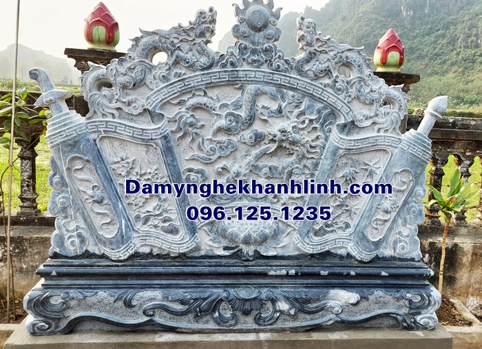 Mẫu cuốn thư đá lăng mộ đẹp chạm long cuốn thủy