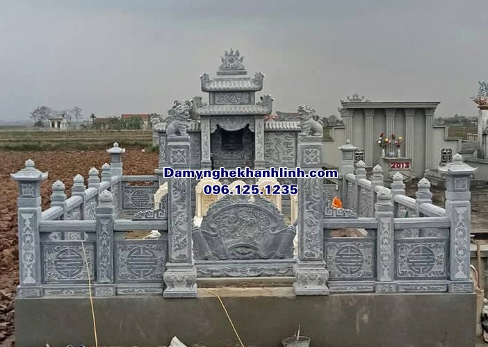 Mẫu khu lăng mộ đá gia đình đẹp thiết kế chuẩn phong thủy lắp đặt tại Thái Bình.