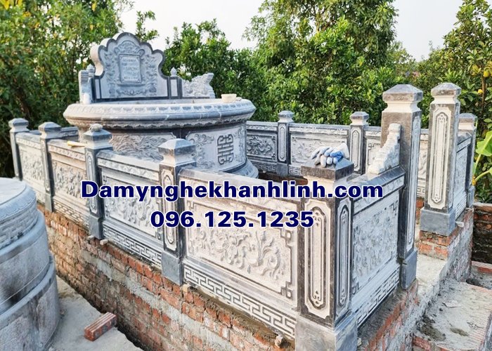 Mẫu khu lăng mộ đá tròn đẹp xây mộ tổ chuẩn phong thủy