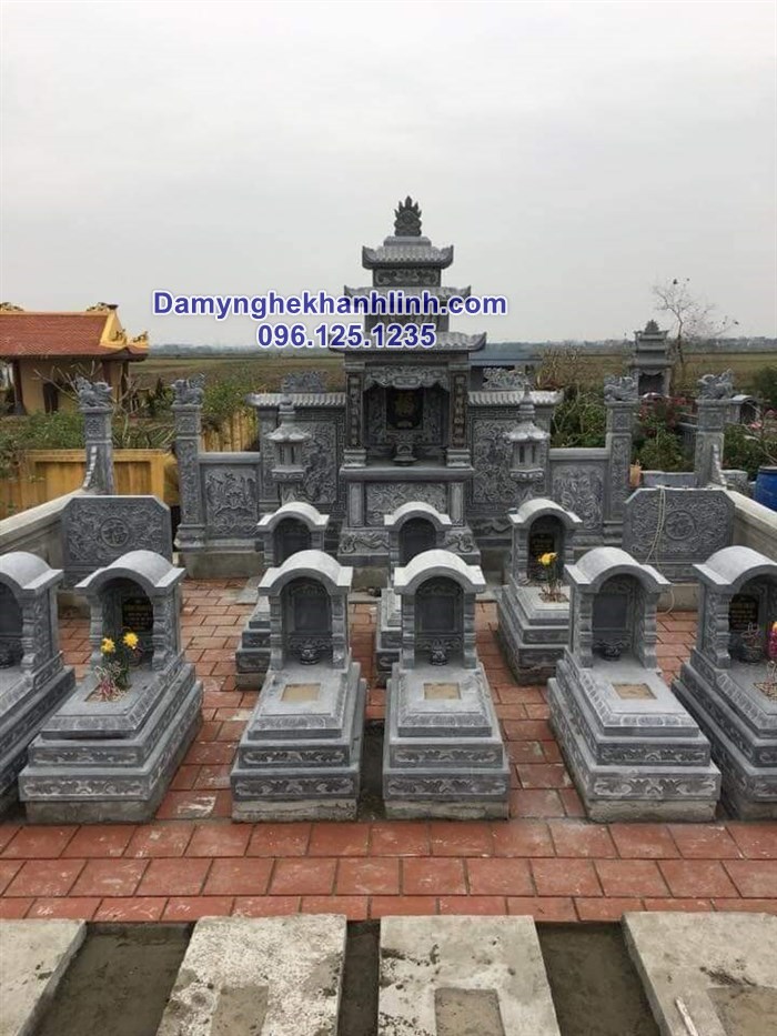 Mẫu khu lăng mộ tam cấp đá xanh mái vòm chuẩn đẹp 