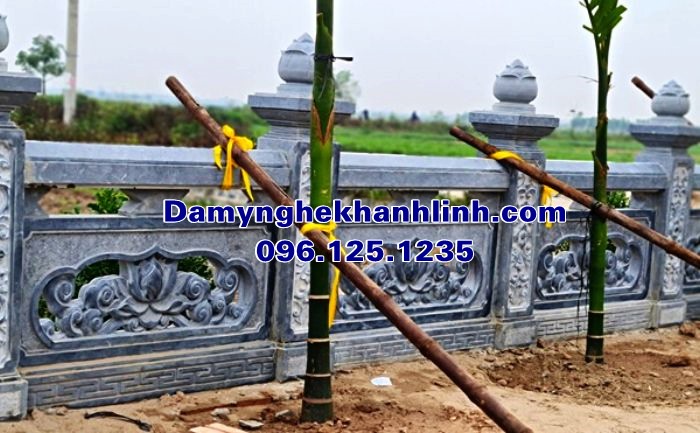 Mẫu lan can đá chạm Sen thông phong xây tường rào lăng mộ