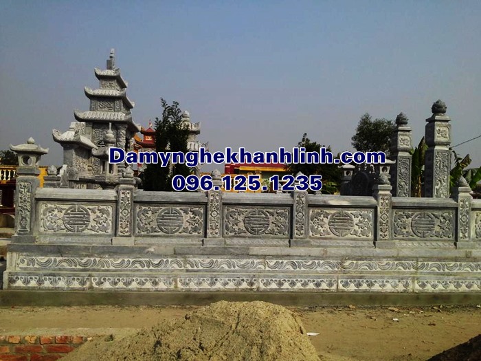 Mẫu lan can đá tự nhiên chạm hình ảnh chữ Thọ 