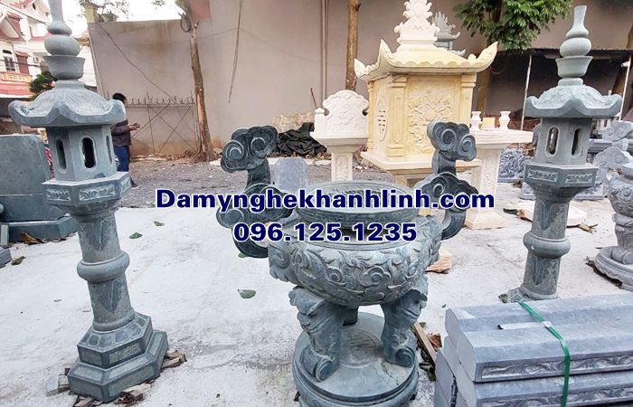 Mẫu lư hương đá xanh rêu tai mây đẹp bền giá tốt LHD297