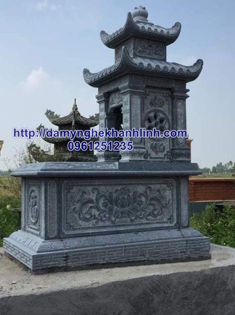 Mẫu mộ đá đẹp hai mái bưng chạm sen 