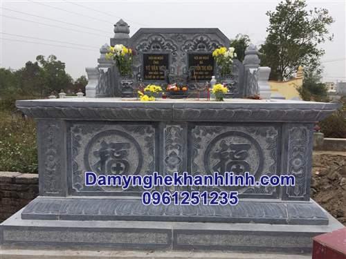 Mẫu mộ đá đôi đá xanh đen 