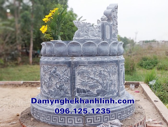Mẫu mộ đá tròn đẹp bán tại Bắc Ninh hoa văn tứ quý