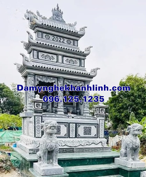 Mẫu mộ đôi đẹp ba mái đao bằng đá xanh tự nhiên