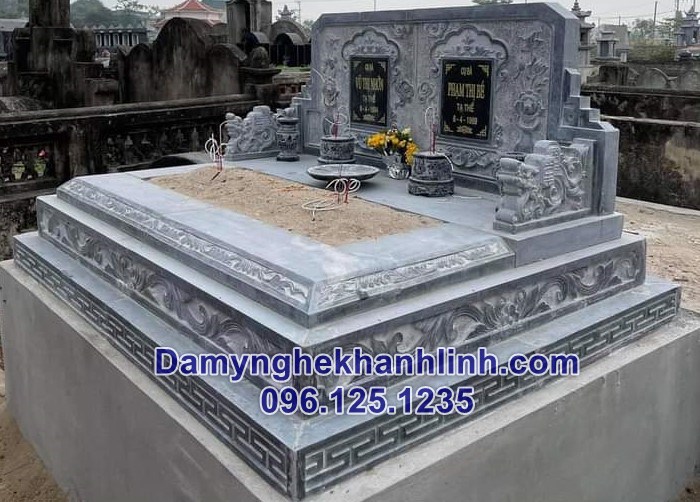Mẫu mộ tam cấp đep - mộ đôi tam cấp đá xanh đen