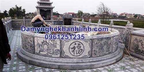 mẫu mộ tròn bằng đá hoa văn tinh tế chạm tứ linh