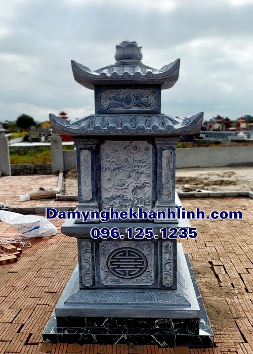 Mộ đá hai mái đẹp hoa văn tinh xảo lắp đặt tại Thái Bình