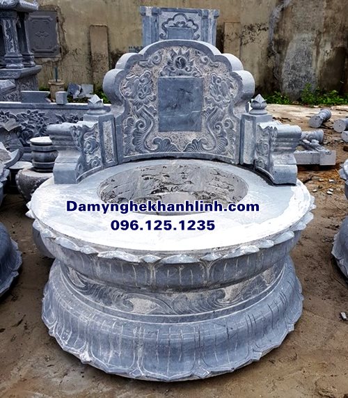 Xây mộ tròn phong thủy đá xanh nguyên khối.