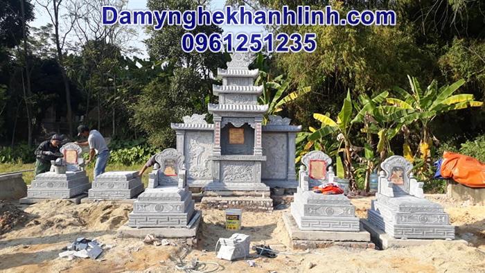 Lăng mộ đá tam cấp đẹp lắp đặt tại thái Bình 