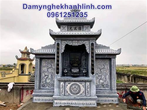 Mẫu lăng thờ đá cánh chạm tứ quý đẹp 