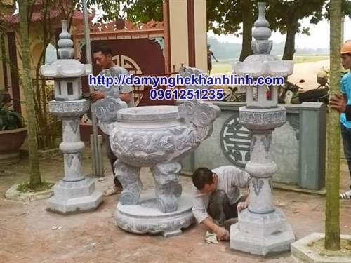 Mẫu lư hương đá - đèn đá xanh cho nhà thờ họ 