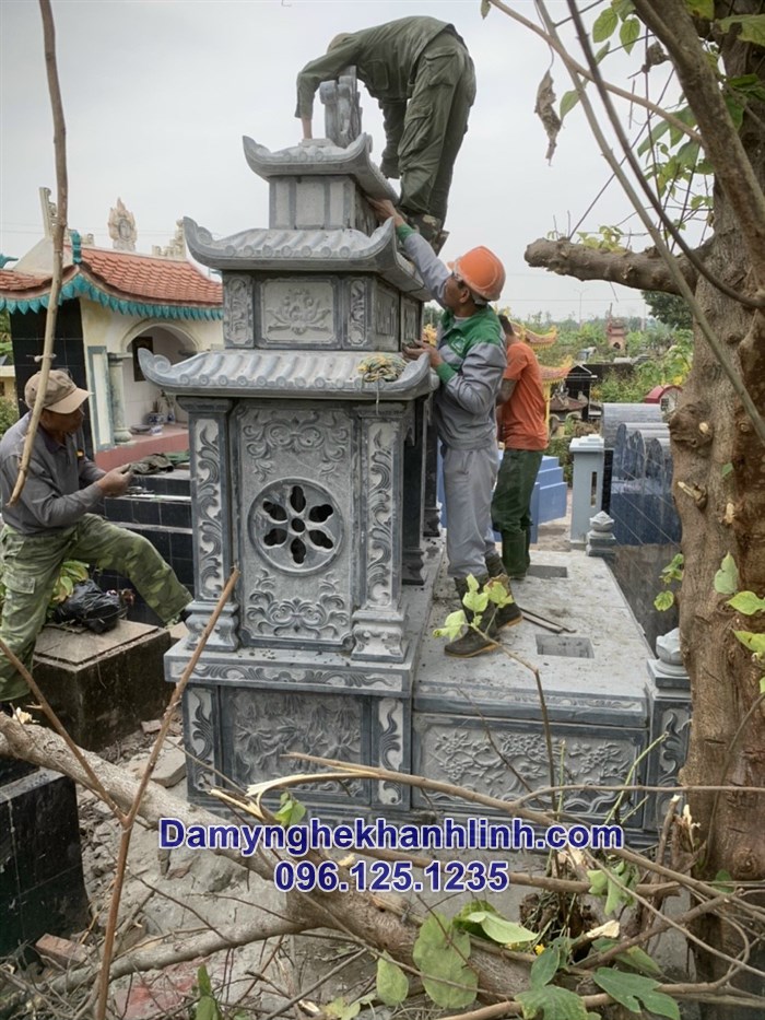 Mẫu mộ đôi đẹp ba mái hoa văn tinh tế 