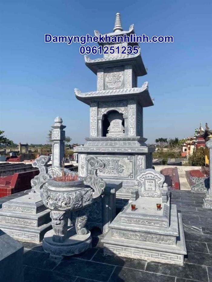 Mẫu mộ tam cấp làm từ đá xanh thiết kế hiện đại 