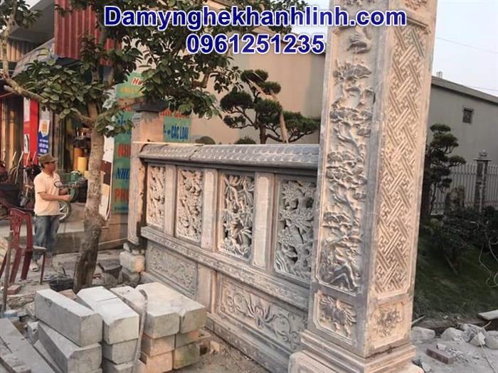 Mẫu tường rào bằng đá xanh nhà thờ họ chạm tứ quý 