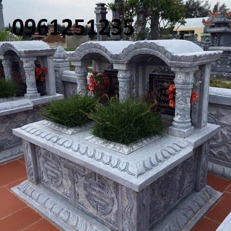mộ đá đôi có mái che đẹp 