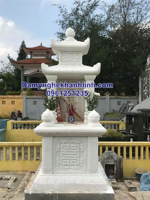 Mộ đá đẹp hai mái đá trắng 