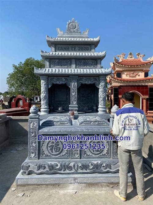 Mộ đá đôiba mái kích thước chuẩn phong thủy 