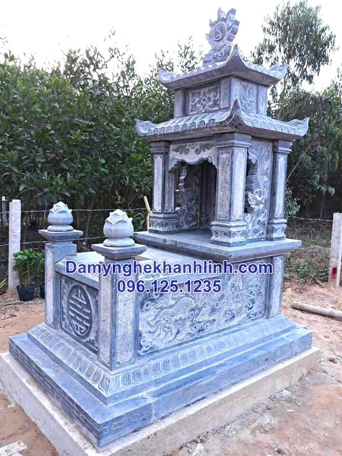 Mộ đá hai mái giá rẻ hoa văn tứ linh 