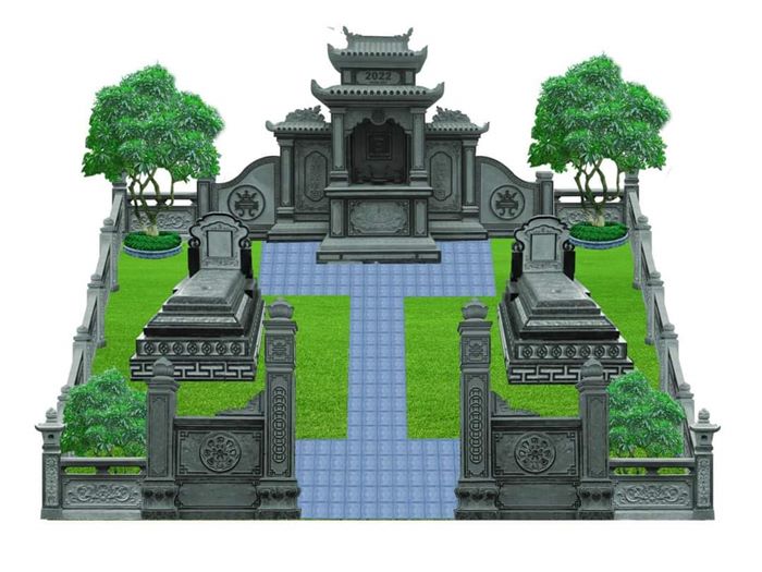 Hình ảnh phối cảnh khu lăng mộ đá dòng họ kết hợp truyền thống và hiện đại