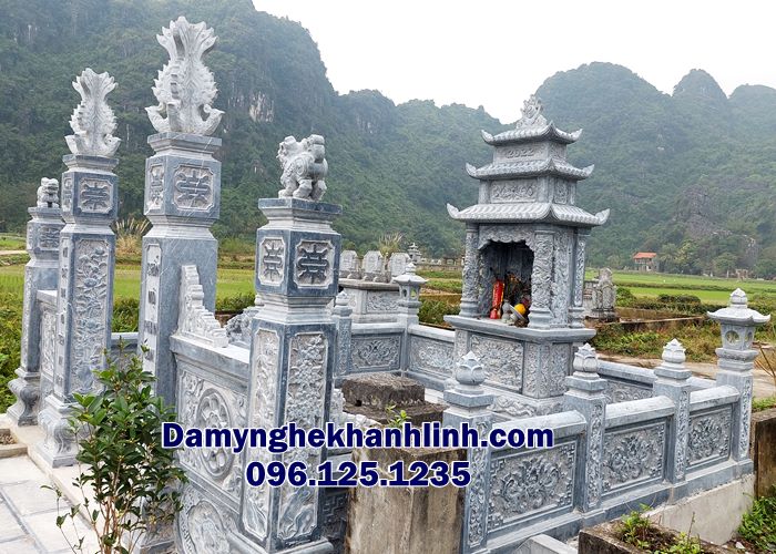 Mẫu khu lăng mộ đá dòng họ đẹp chạm khác tứ linh
