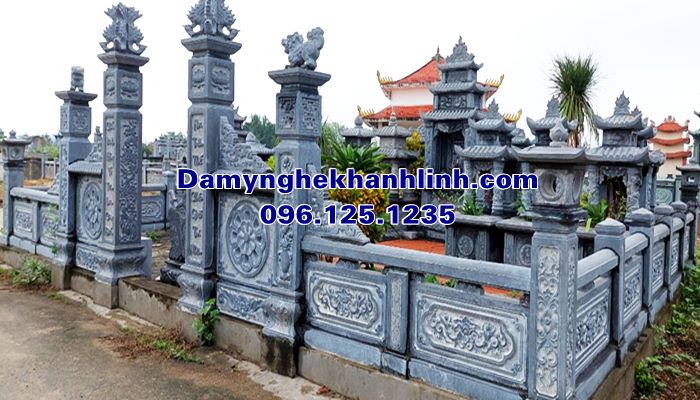 Mâu khu lăng mộ đá dòng họ đẹp có mẫu lăng 3 mái bề thế