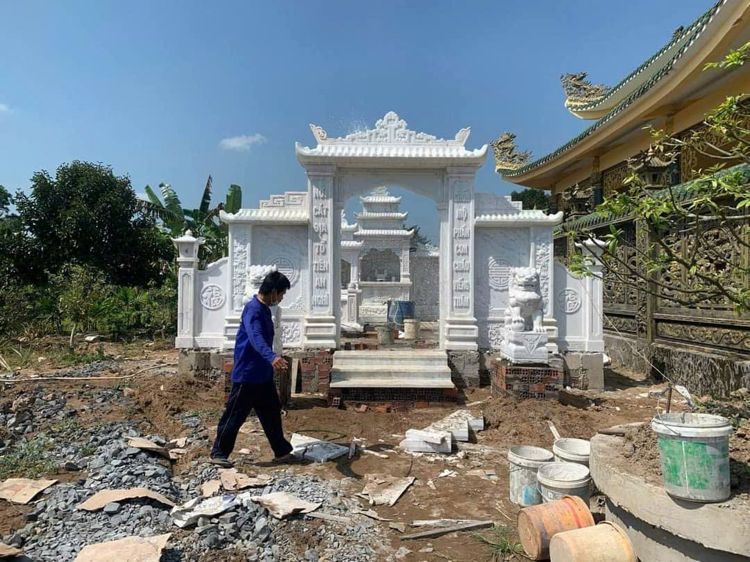 Mẫu khu lăng mộ đá dòng họ đẹp đá trắng