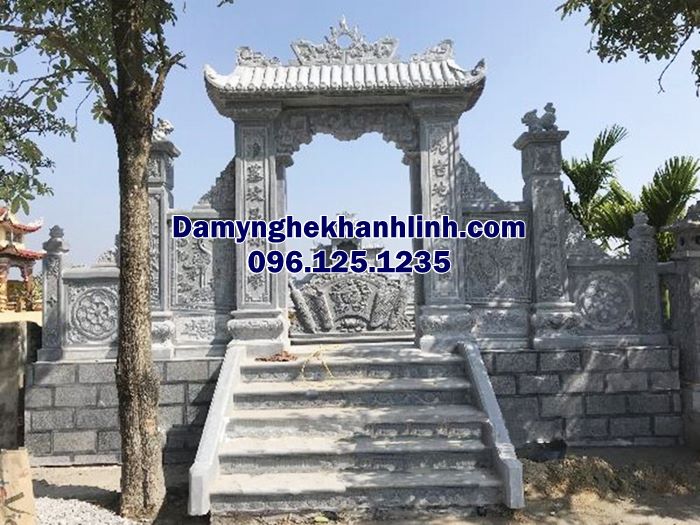 Mẫu khu lăng mộ đá dòng họ đẹp kết hợp cổng tam quan bề thế