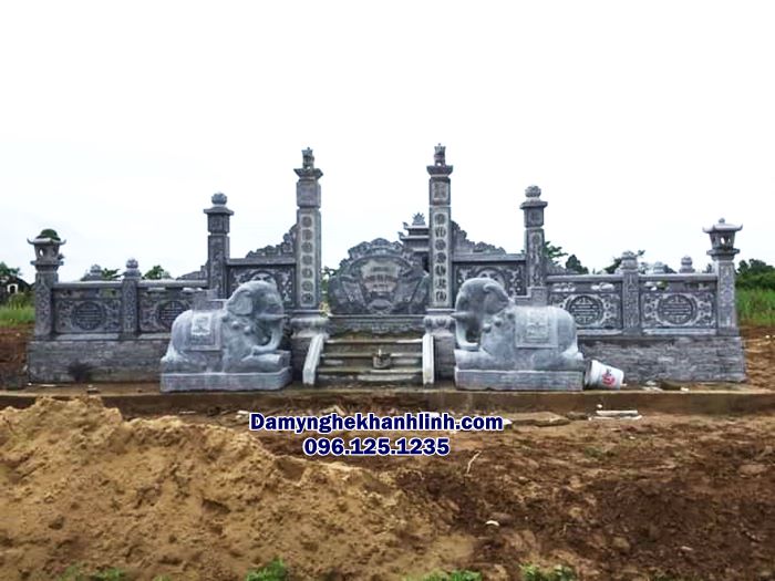 Mẫu khu lăng mộ đá dòng họ đẹp kết hợp tượng voi đá