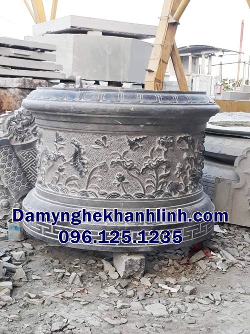 Mẫu mộ đá tròn đẹp nguyên khối chạm Sen